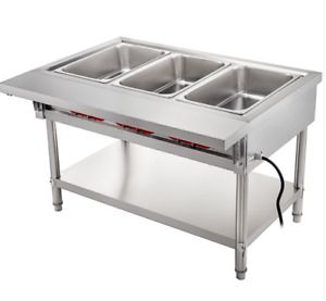 Commercial stainless steel electric heating food 3-pot steam table