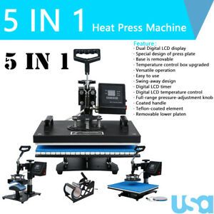 5IN1 Heat Press Machine Sublimation Print Digital Transfer 12&#034; x 15&#034; T-Shirt Mug