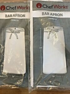 White Bar Apron Lot Of 2 Chef Works Item #B3 WHT0 New Chef Cook Gift