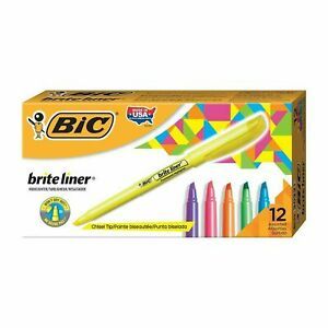 BIC Brite Liner Highlighters Chisel Tip Assorted Colors 12-Count NEW Free Ship!
