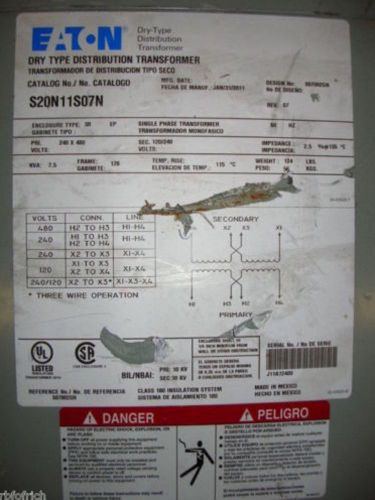 Eaton dry type distribution transformer s20n11s07n *new for sale