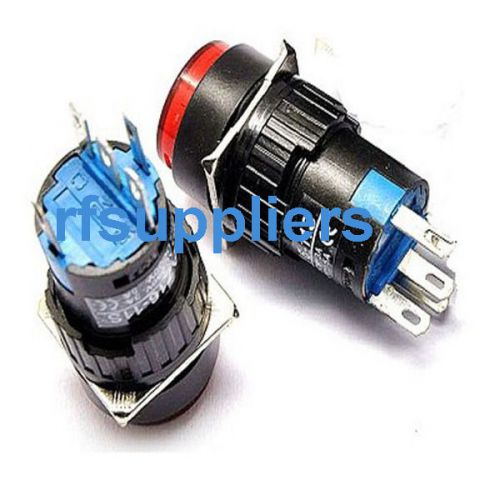 2x 5 pin spst latching light lamp push button switch off\on 3a 250vac red round for sale