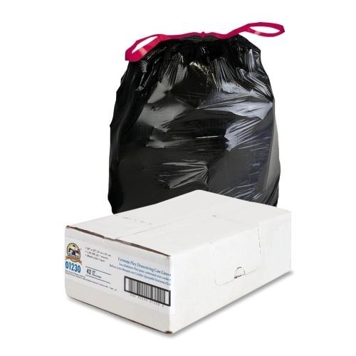 Genuine joe 01230 30-gallon drawstring trash can liners, black - 42-pack for sale