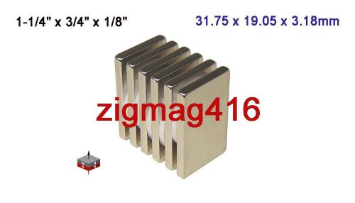 6 pcs of  N52, 1-1/4&#034;x 3/4&#034; x 1/8&#034;  Neodymium (Rare Earth) Block Magnets