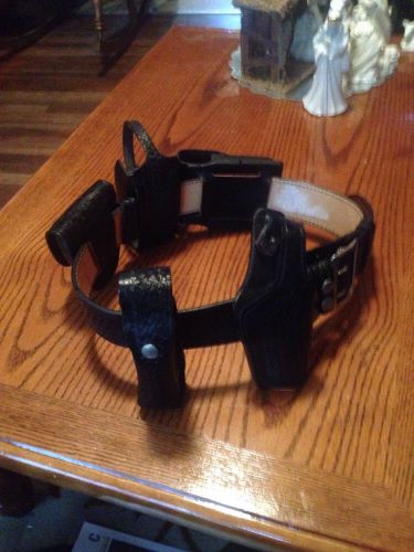Black leather gall&#039;s gear basketweave police duty belt with all the accessories for sale