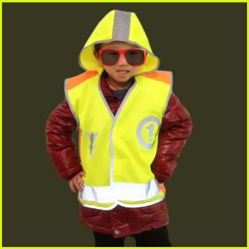 Children kids polyester reflective stripe vest hi viz with hood safety s m l new for sale