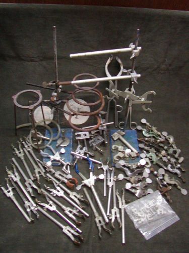 Lot rod &amp; glass clamps, lab stand bunsen burner, support ring for sale