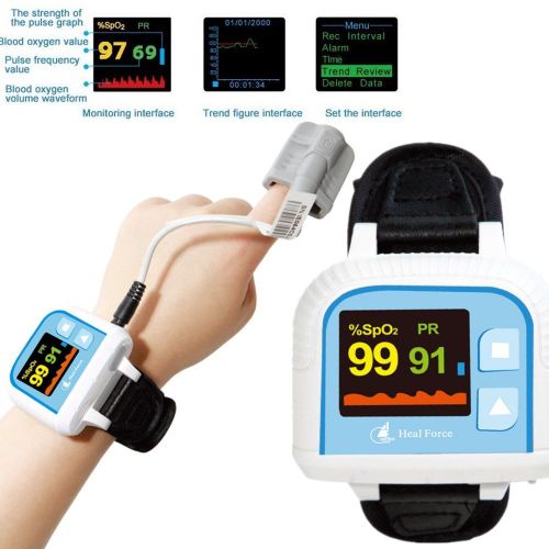 Wrist pulse oximeter,blood oxygen monitor 100g color screen, adult probe,pc soft for sale