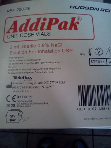 Hudson RCI Addipak Unit Dose Vials 3mL Sterile 0.9% NaCI Solution inhalation