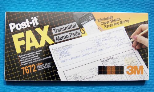POST-IT FAX TRANSMITTAL MEMO PADS - ELIMINATES COVER SHEETS #7672 2 PADS