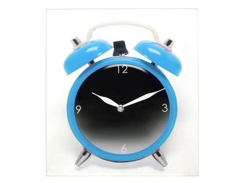 Silly Brands Glass Twin Bell Print Wall Clock Blue - 13.5&#034; x 12&#034; - Incl Battery
