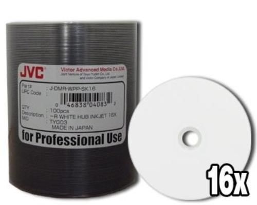 NEW JVC/Taiyo Yuden 16x White Inkjet Hub Printable 4.7GB DVD in tape wrap - 100