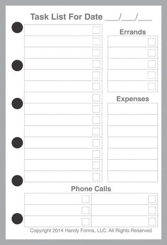 Daily Task List Organizer Insert Refill Filofax Pocket Day-Timer Portable 50 sh