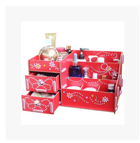 Applique wood Desk Organizer jewelry Stationery Makeup Cosmetic Storage Box