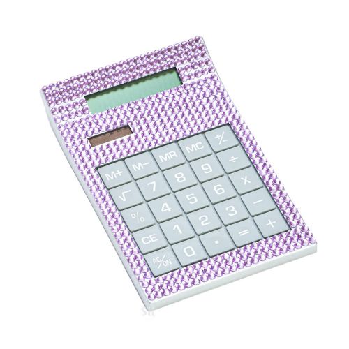Medium crystal rhinestone purple solar powered calculator desk office supplies for sale