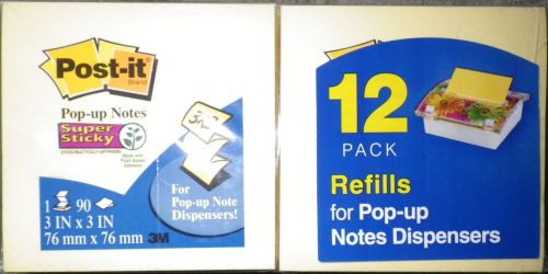 Post-it 3&#034; x 3&#034; super sticky pop-up notes canary yellow 12 pads 90 sheets/pad for sale