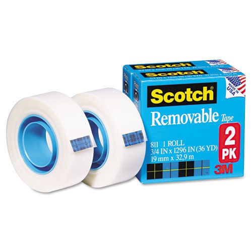 Scotch Removable Tape, 3/4&#034;&#034; x 1296&#034;&#034;, 1&#034;&#034; Core, Clear, 2/Pack - MMM8112PK