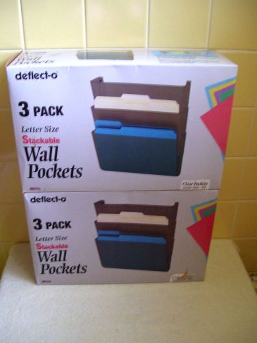 SIX (6) NIB Deflecto Stackable Wall Pockets-Letter Size -CLEAR w/ Screws &amp; Tape