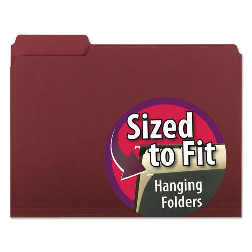 Interior File Folders, 1/3 Cut Top Tab, Letter, Maroon, 100/Box