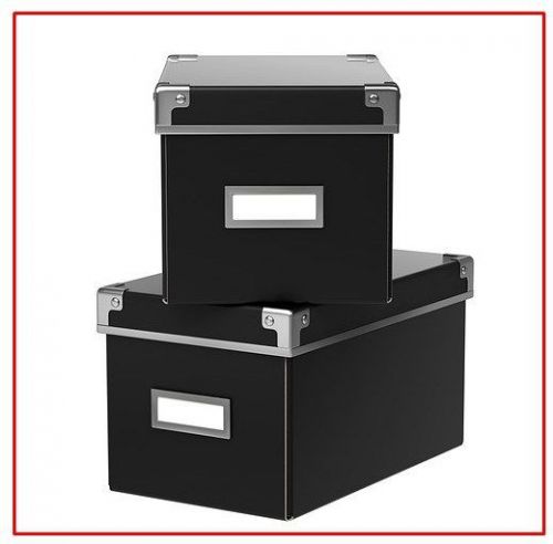2X IKEA Black Storage Boxes KASSETT Box with lid included label holder 16X26X15H