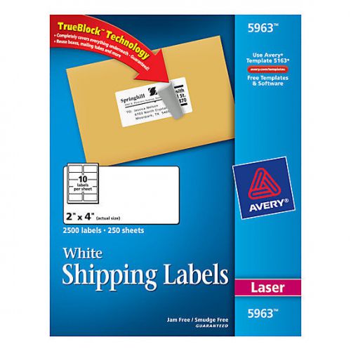 NEW IN BOX Avery 5963 White Laser Shipping Labels, 2&#034; x 4&#034;, Box Of 2,500