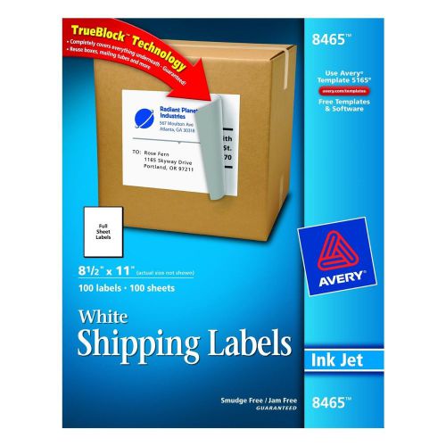 Avery White Full-Sheet Labels for Inkjet Printers with TrueBlock Technology