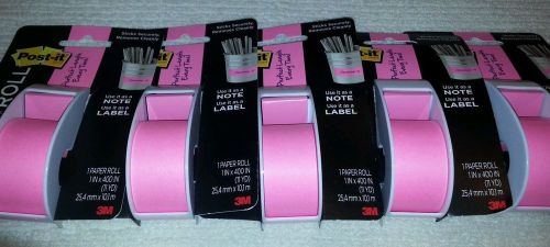 Lot of 5 Post-It Removable Adhesive Roll 1&#034; X 11 Yards Pink - BRAND NEW