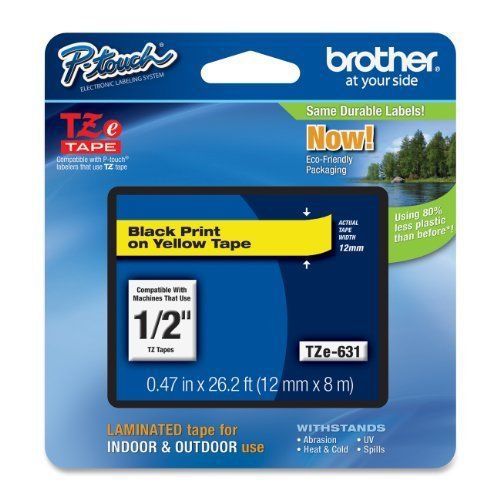 Brother tape 1 2 inch black on yellow (tze631) ee490806 mint home office for sale