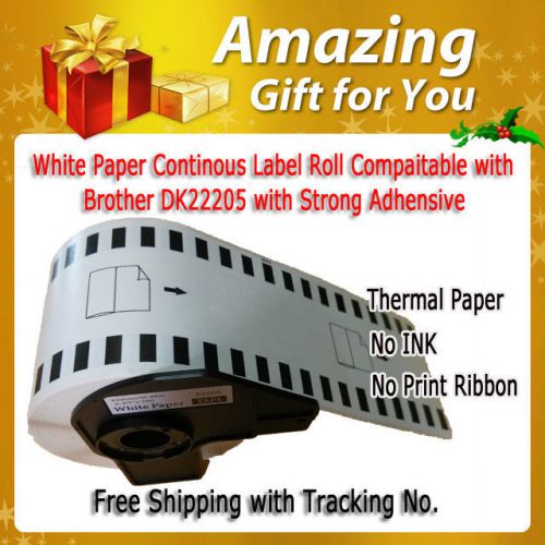 2 x White Paper Continuos Label Roll Compatible with Brother DK-22205 W/FreeShip