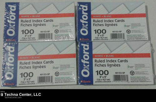 Oxford 100 Ruled Index Cards, White, 3in x 5in – 40153-SP, 4 Packs