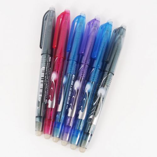 6 pens x erasable roller ball point pens 0.5mm tip black red blue violet barrel for sale
