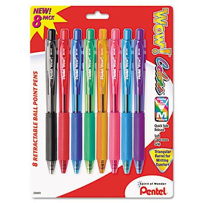WOW! Ballpoint Retractable Pen, Assorted Ink, Medium, 8 per Pack