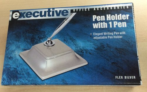 NEW - Executive Pen &amp; Adjustable Funnel Holder - Pen Holder W/1 Pen -Flex Silver