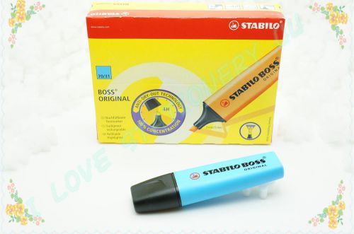 Stabilo boss textliner fluorescent highlighter pen (blue) 10 piece for sale