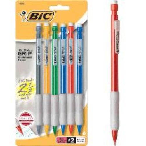 Bic-Matic Grip Mechanical Pencils 0.9mm Assorted Barrels 6 Pack