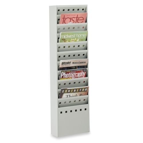 Steel Magazine Rack, 11 Compartments, 10w x 4d x 36-1/4h, Gray