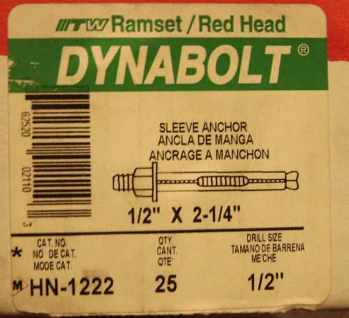 25 -- Dynabolt 1/2&#034; x 2 1/4&#034; CONCRETE ANCHORS -- New - Ramset / Red Head HN-1222