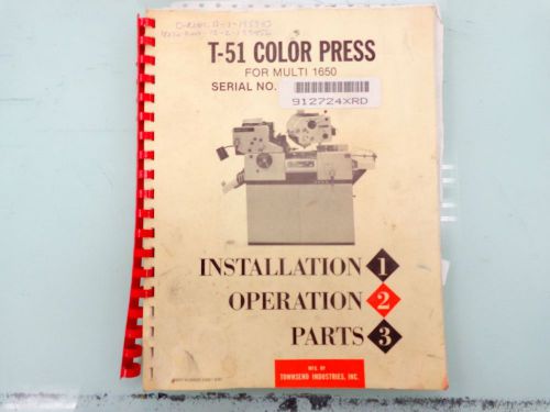 Multi 1650 T-51 Color Press owner/operators manual originl NOT A COPY