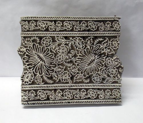 INDIAN WOODEN HAND CARVE TEXTILE PRINTING FABRIC BLOCK STAMP FINE CARVING FLORAL