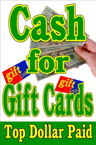 Poster Sign Advertising  24&#034;X36&#034; CASH for GIFT CARDS - Pawn Shop - Broker
