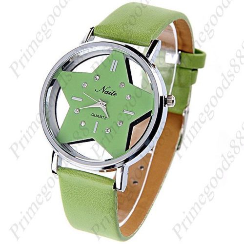 Star Round Synthetic Leather Wrist Quartz Lady Ladies Wristwatch Women&#039;s Green