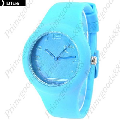 Jelly Style Quartz Analog Rubber Strap Unisex Free Shipping Wristwatch in Blue