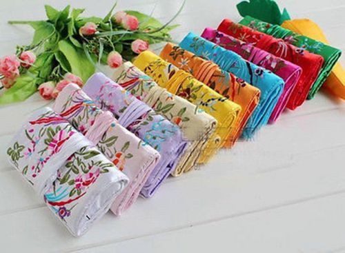 Wholesale 5PCS Fashion lady&#039;s EMBROIDERED BROCADE SILK JEWELRY ROLLS Colorful