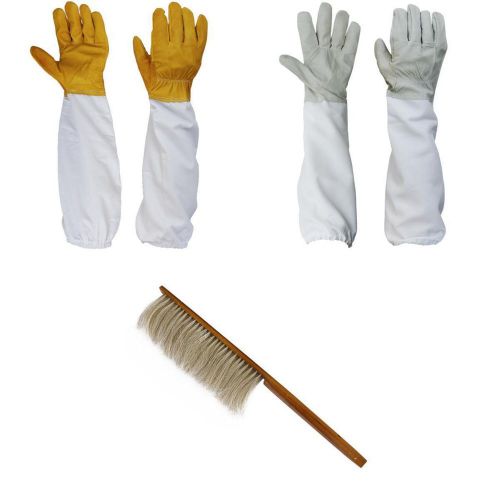 2pairs beekeeping gloves with long sleeve +horsehair brush great for beekeeper for sale