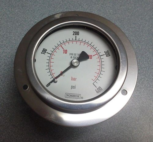 Noshok, analog pressure gauge, 0-400 psi, psi/bar dual scale, stainless steel for sale