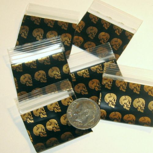 200 mini ziplock bags Golden Skulls 1.25 x 1 inch Apple reclosable Baggie 12510