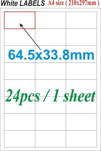 64x33mm White 100s A4 (24) Label Sticker Blank matt paper copy printer F 25
