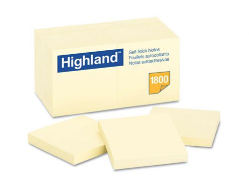 Highland - Self-Stick Notes, 3&#034; x 3&#034;, Yellow - 100 Sheet/Pad - 18 ct/1800 sheets