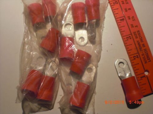 10 ELECTRICAL CRIMP RED RING TERMINALS 1/4&#034; HOLE 1/2&#034; CABLE SIZE