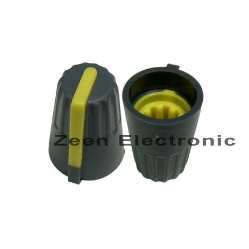 10 x Dark Grey Knob with YELLOW Pointer for Potentiometer - FREE SHIPPING